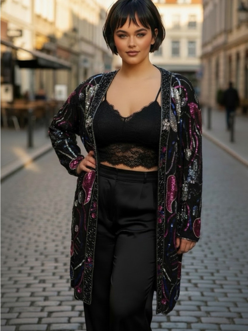Vintage Black Sequin Embellished Jacket, size 3X